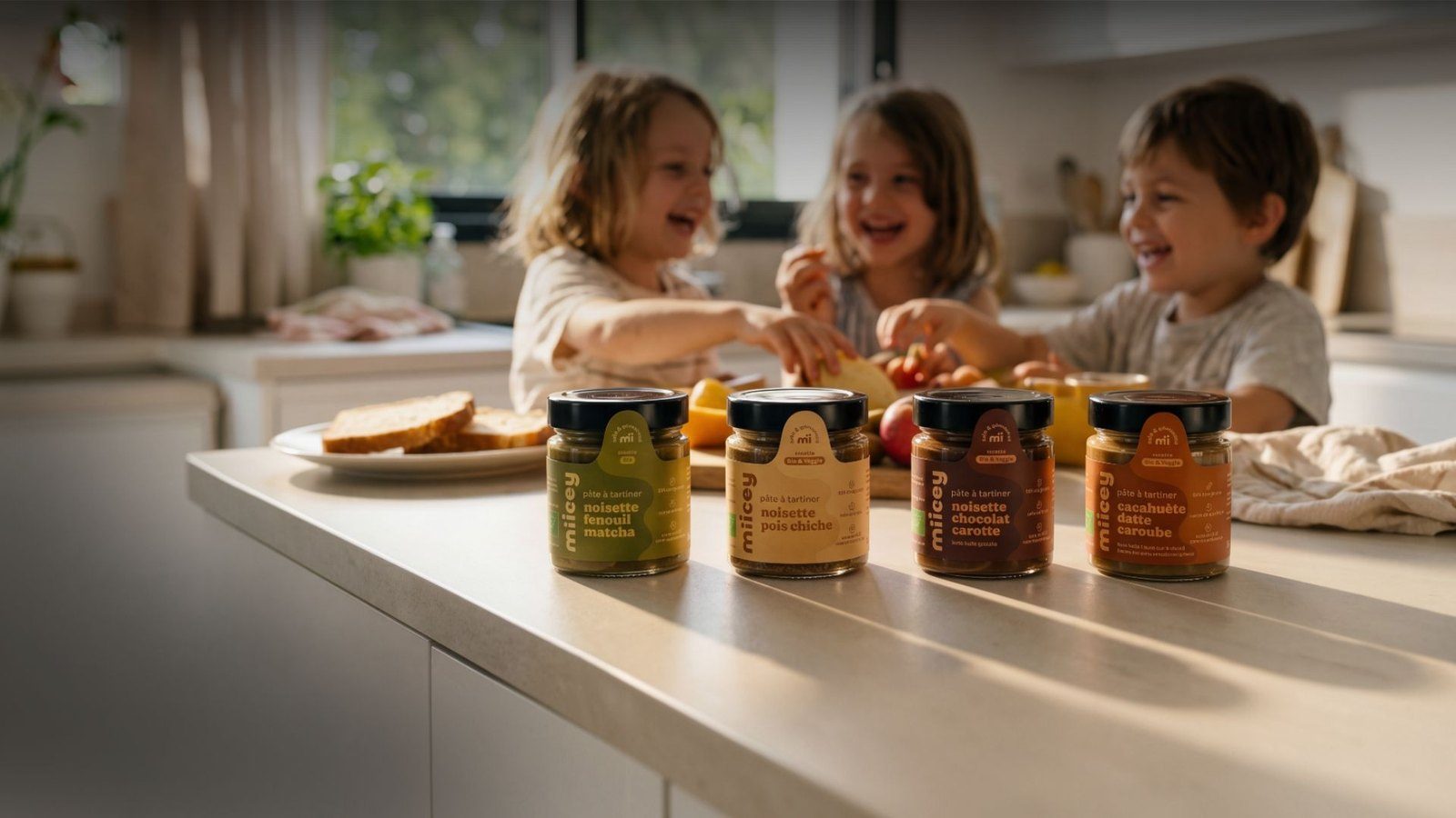 Les quatre recettes de pâtes à tartiner bio MIICEY.