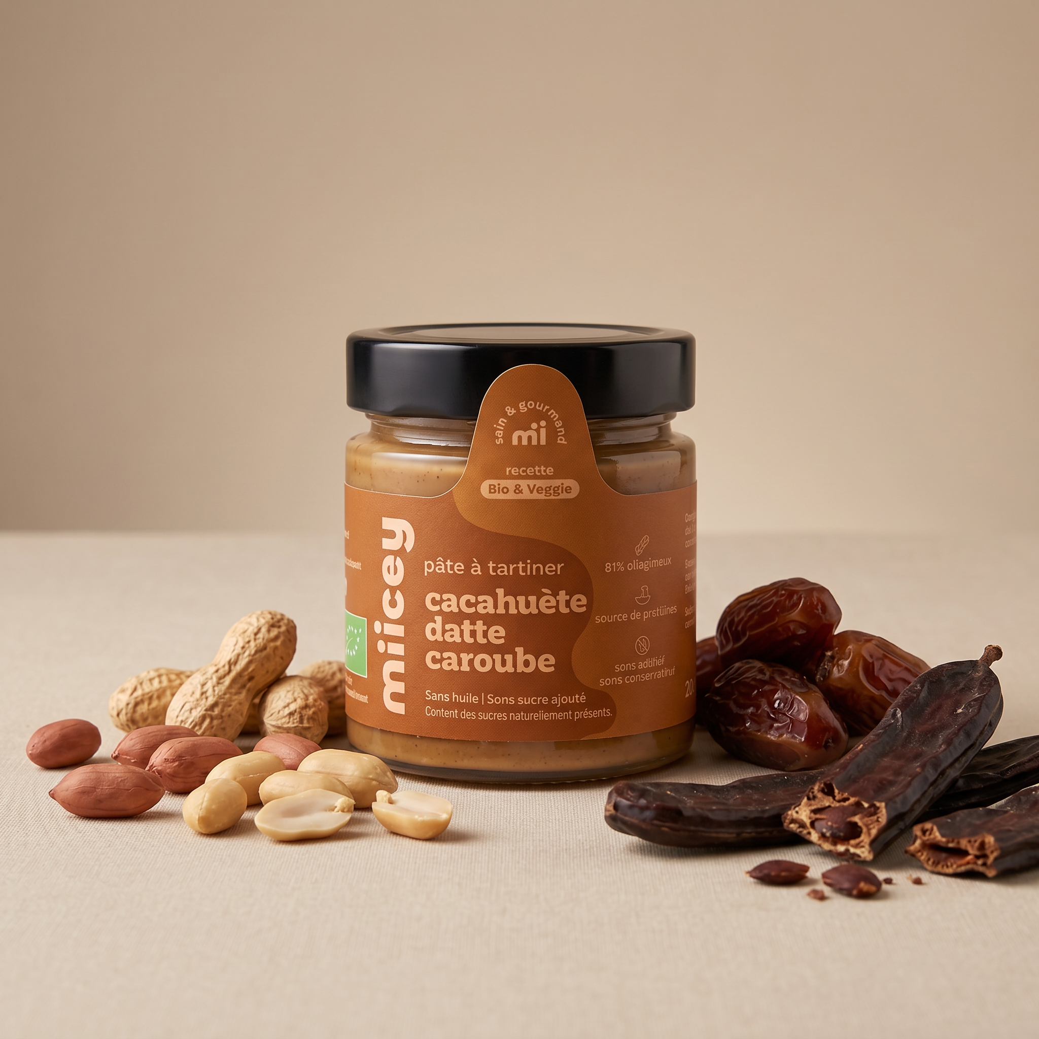 Pâte à tartiner bio Cacahuète Datte Caroube – 200g